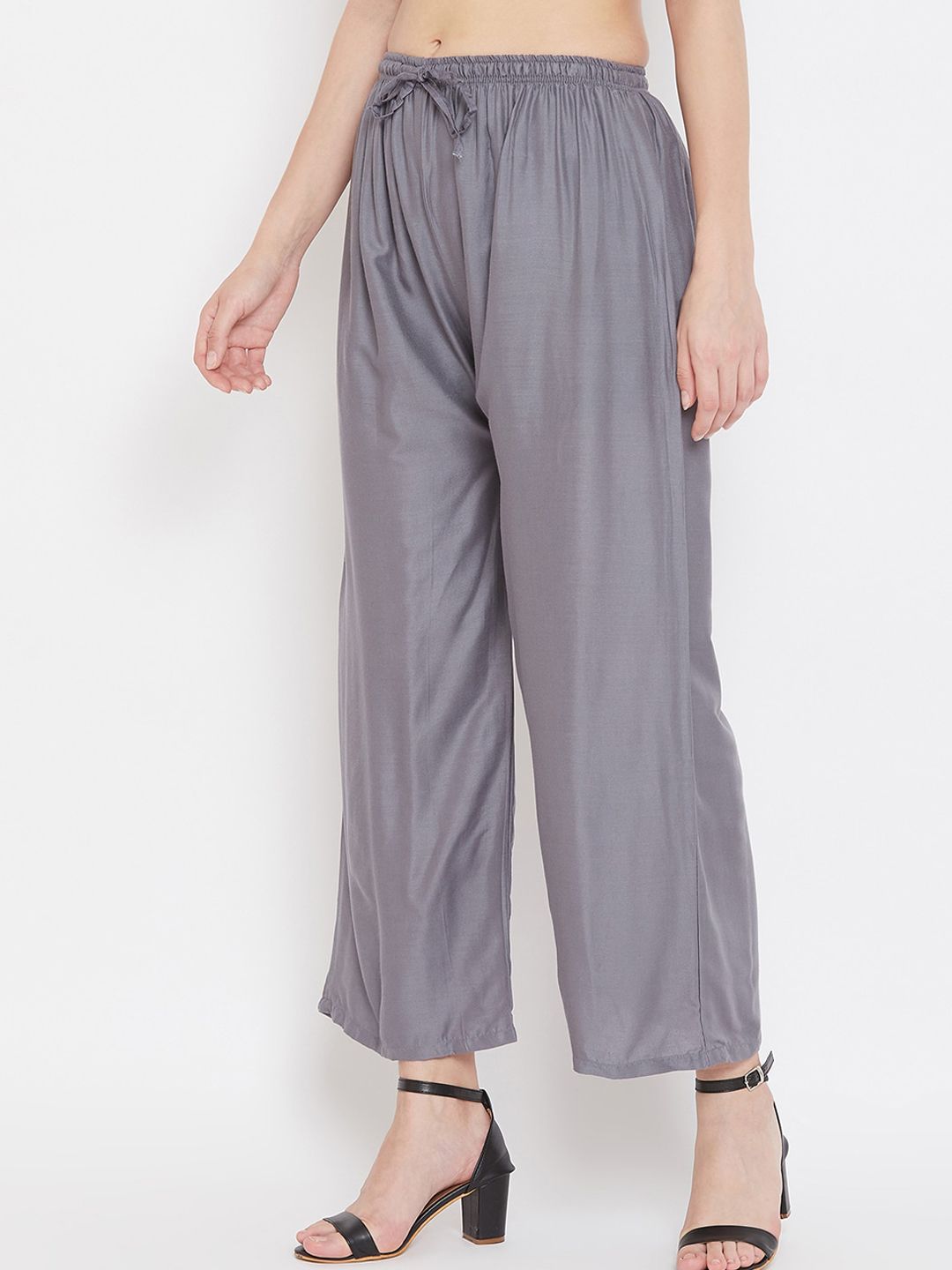 Dhimhi Women's Grey Solid Straight Palazzos