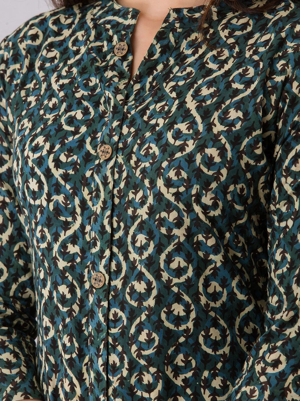 Women Grey & Beige Ethnic Motifs Printed Thread Work Fusion Kurta
