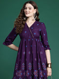 Dhimhi Women's Printed Gotta Patti Midi Empire Dress