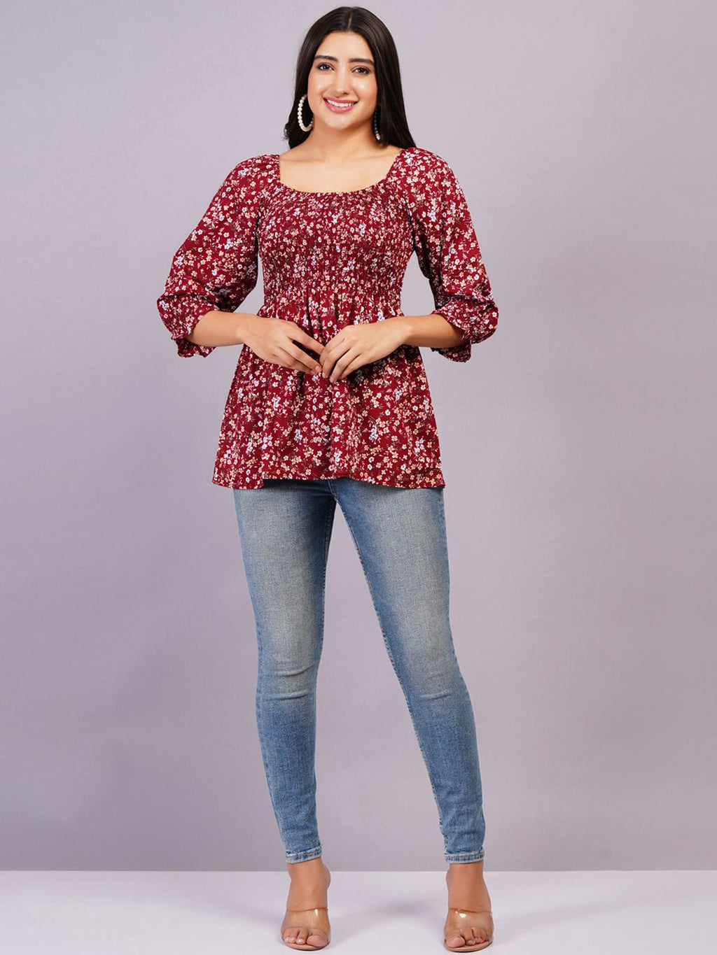 Dhimhi Women's Floral Bell Sleeve Top