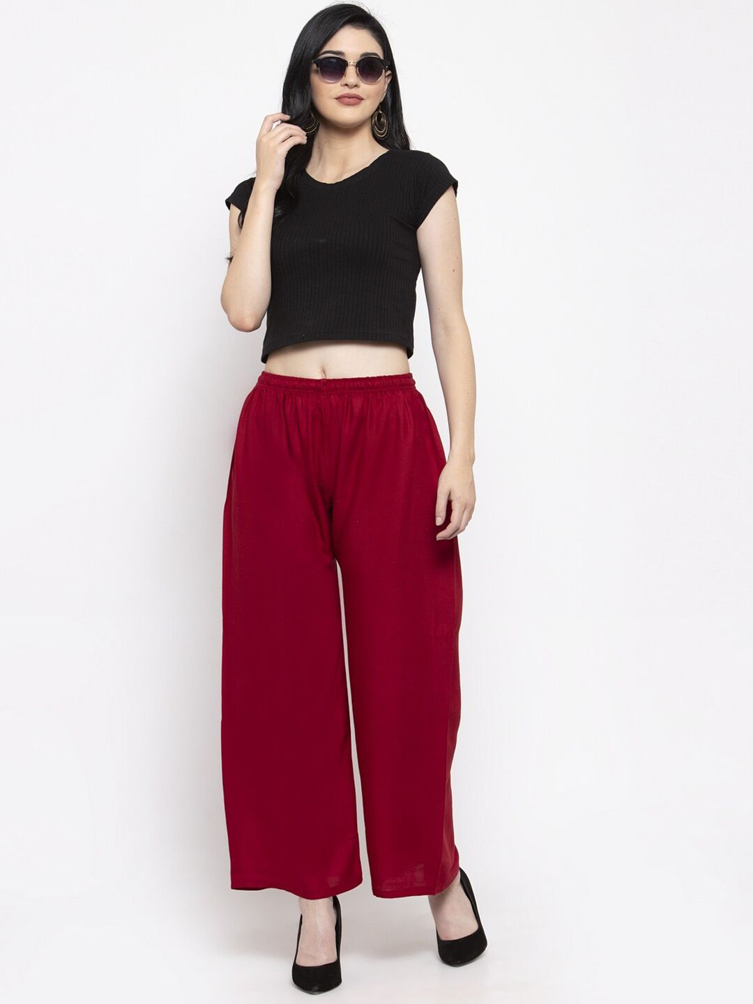 Dhimhi Women's Maroon Flared Ethnic Palazzos