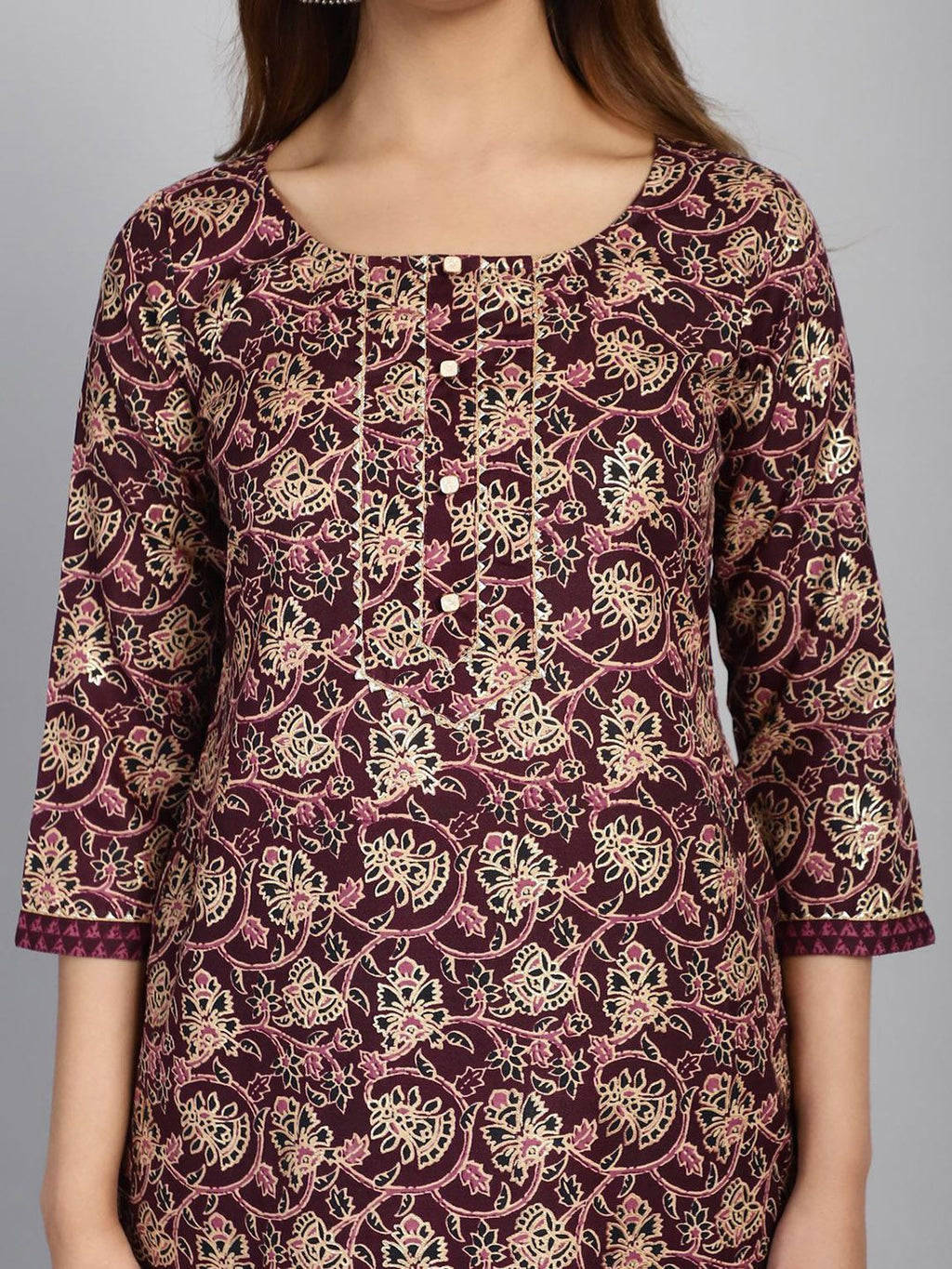 Dhimhi women's floral printed cotton blend kurta set with matching trousers and dupatta, featuring colorful floral designs and straight fit.