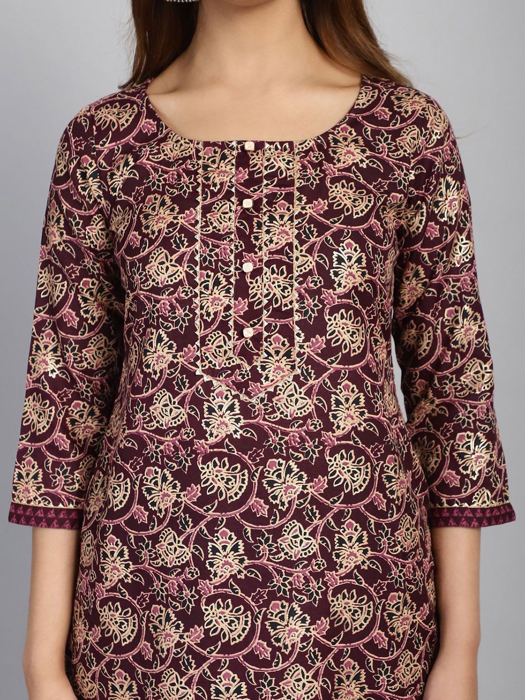 Dhimhi women's floral printed cotton blend kurta set with matching trousers and dupatta, featuring colorful floral designs and straight fit.