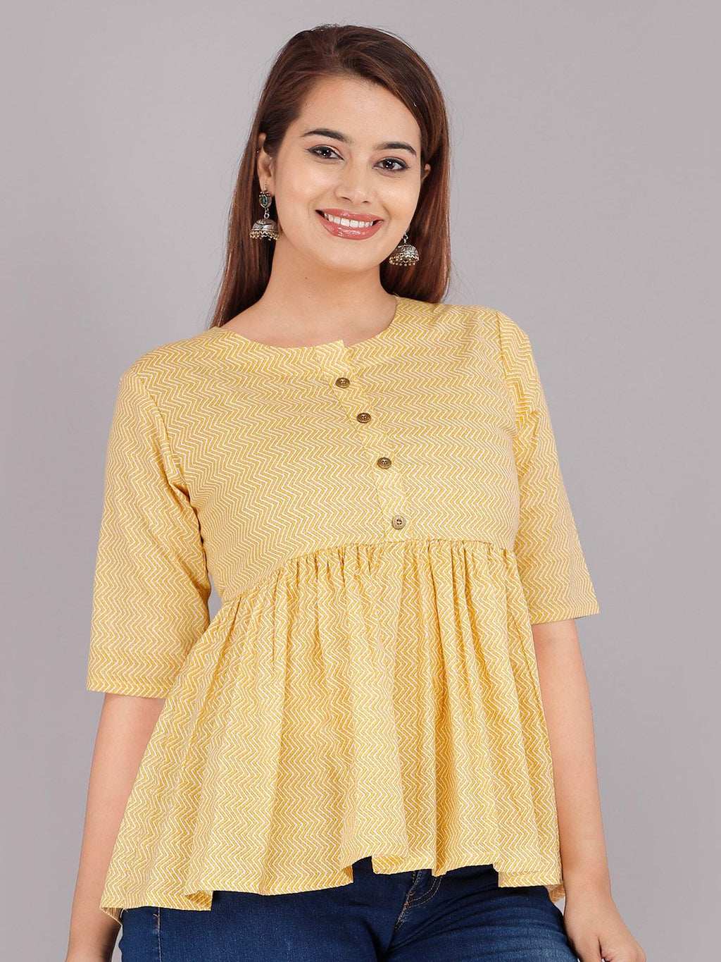 Dhimhi Women's Yellow Solid Pure Cotton Peplum Top