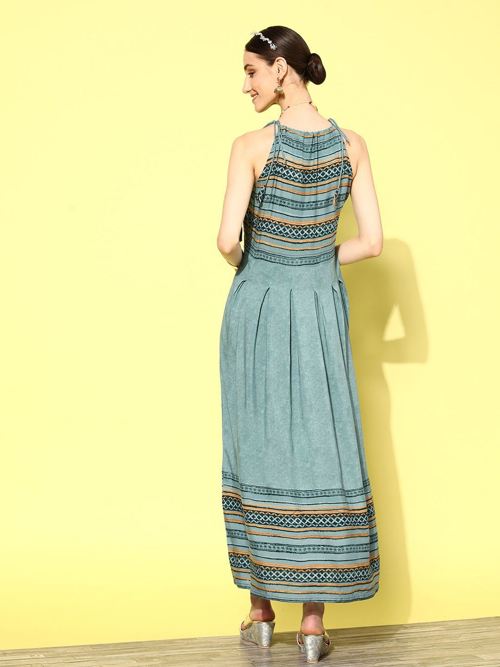 Dhimhi Women's Ethnic Motifs Printed Maxi Dress