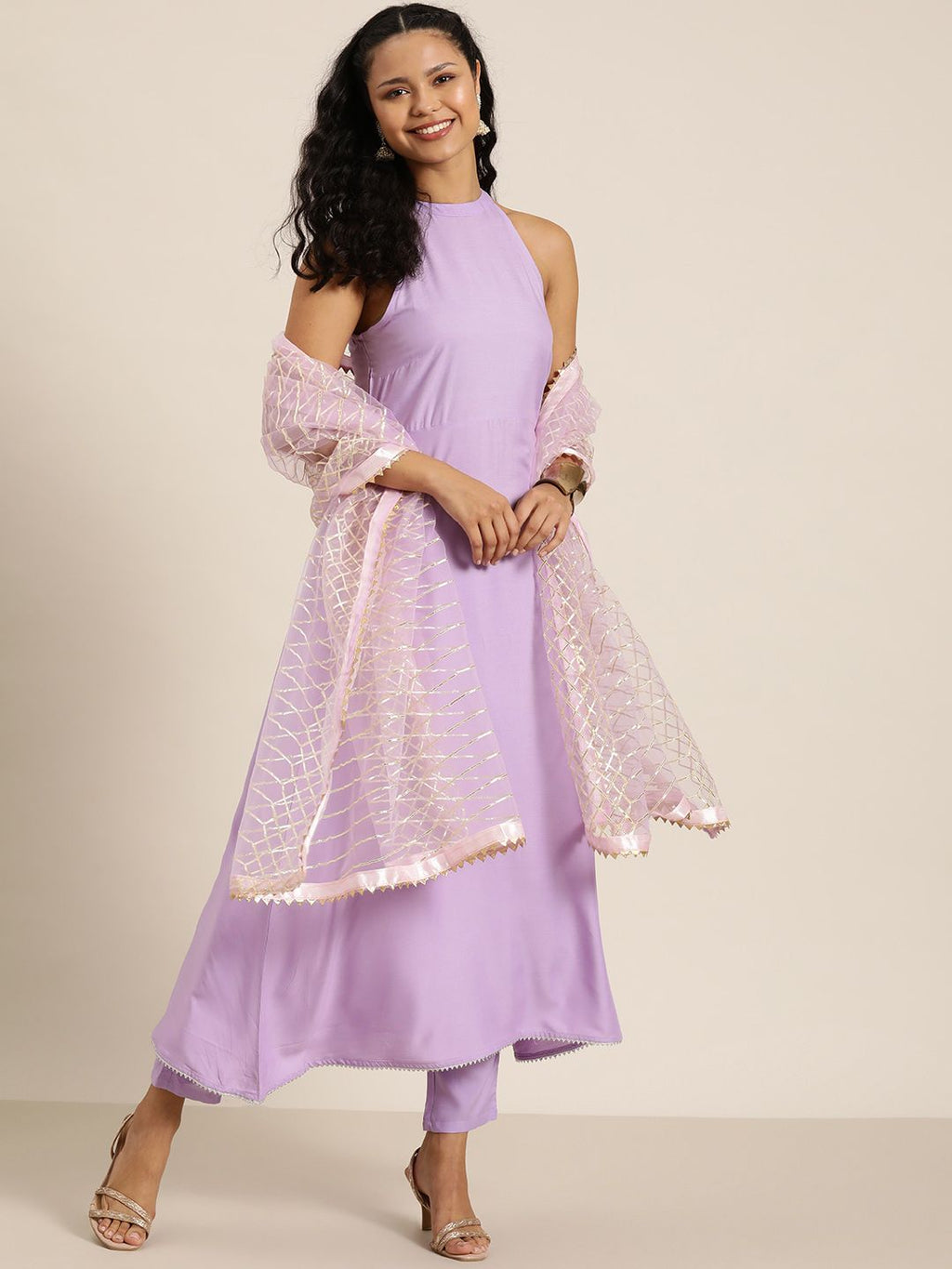 Dhimhi Women A-Line Kurta with Trousers & Gotta Patti Dupatta