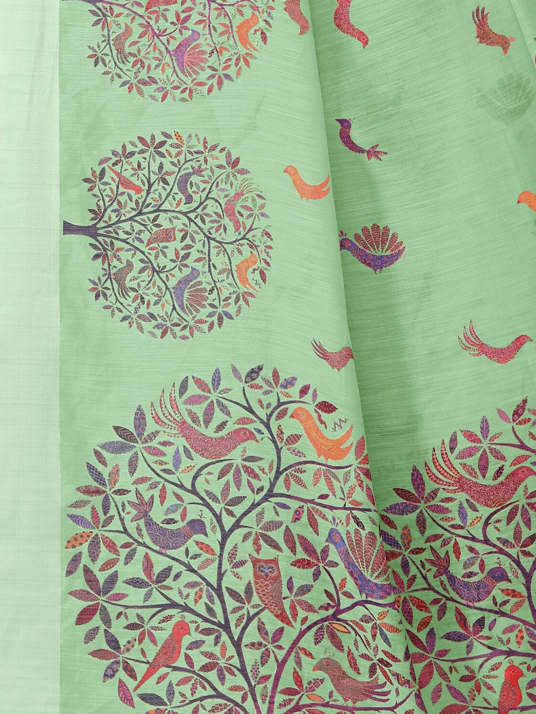 Dhimhi Women's Sea Green & Red Ethnic Motifs Saree