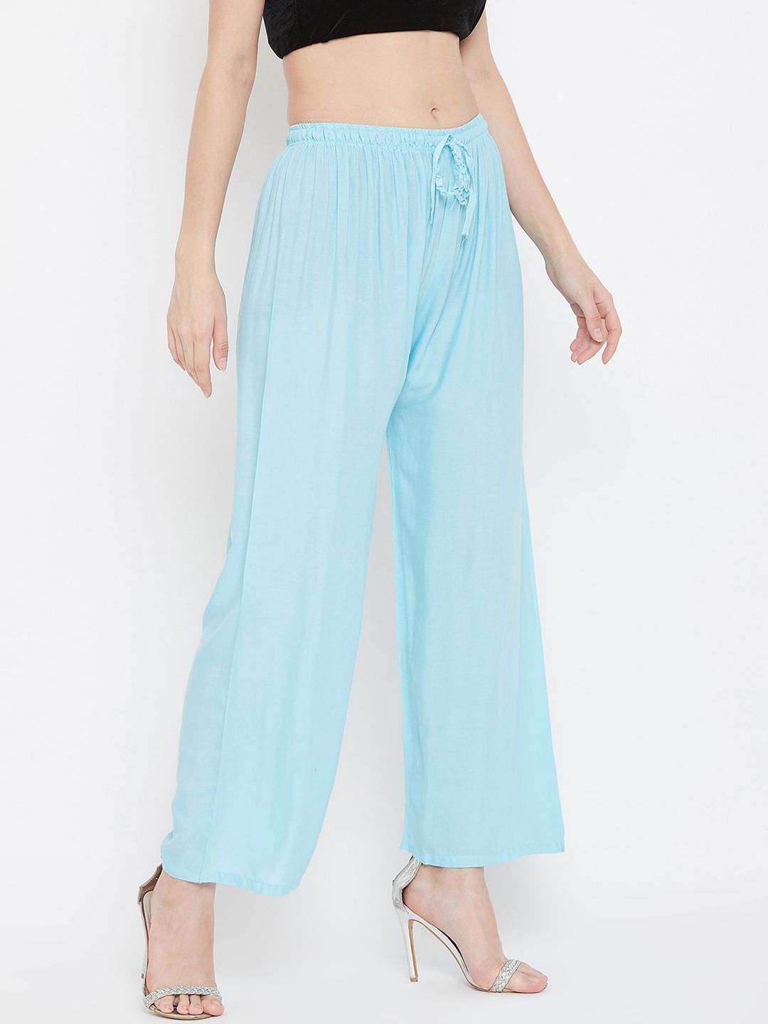 Dhimhi Women's Blue Solid Straight Palazzos