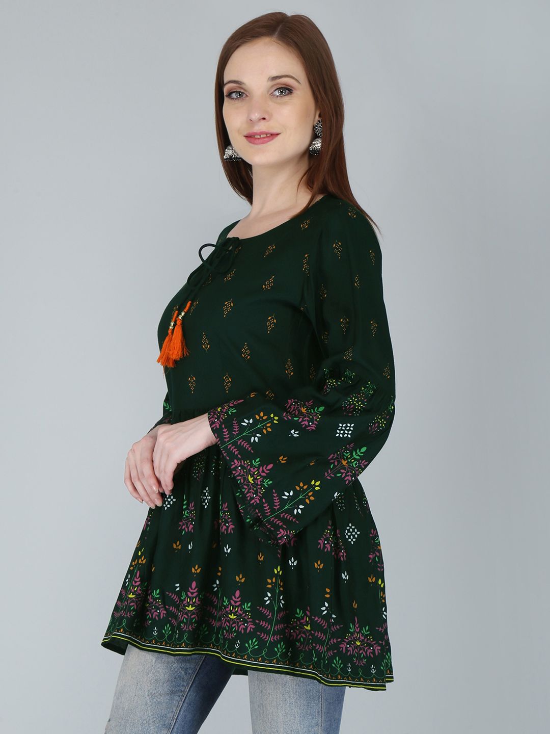 Dhimhi Women's Green Floral Print Off-Shoulder Indigo Top