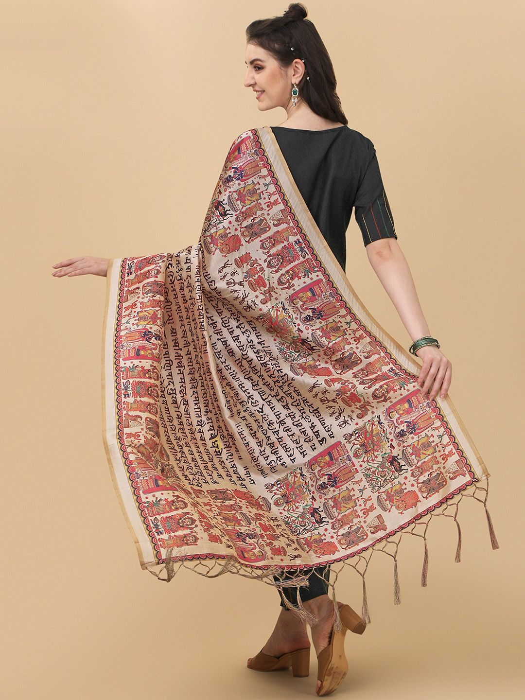 Dhimhi Women's Striped Kurta with Trousers with Digital Print Dupatta