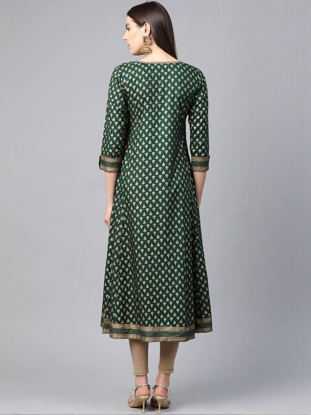 Women Green Viscose Rayon Printed A-Line Kurtas