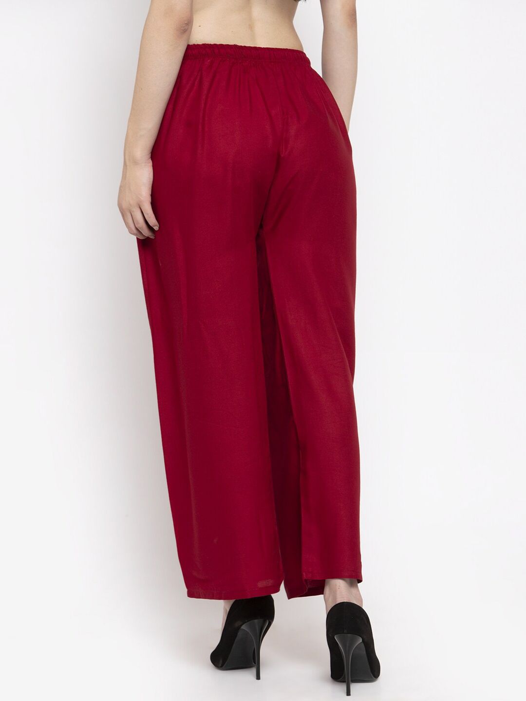 Dhimhi Women's Maroon Flared Ethnic Palazzos