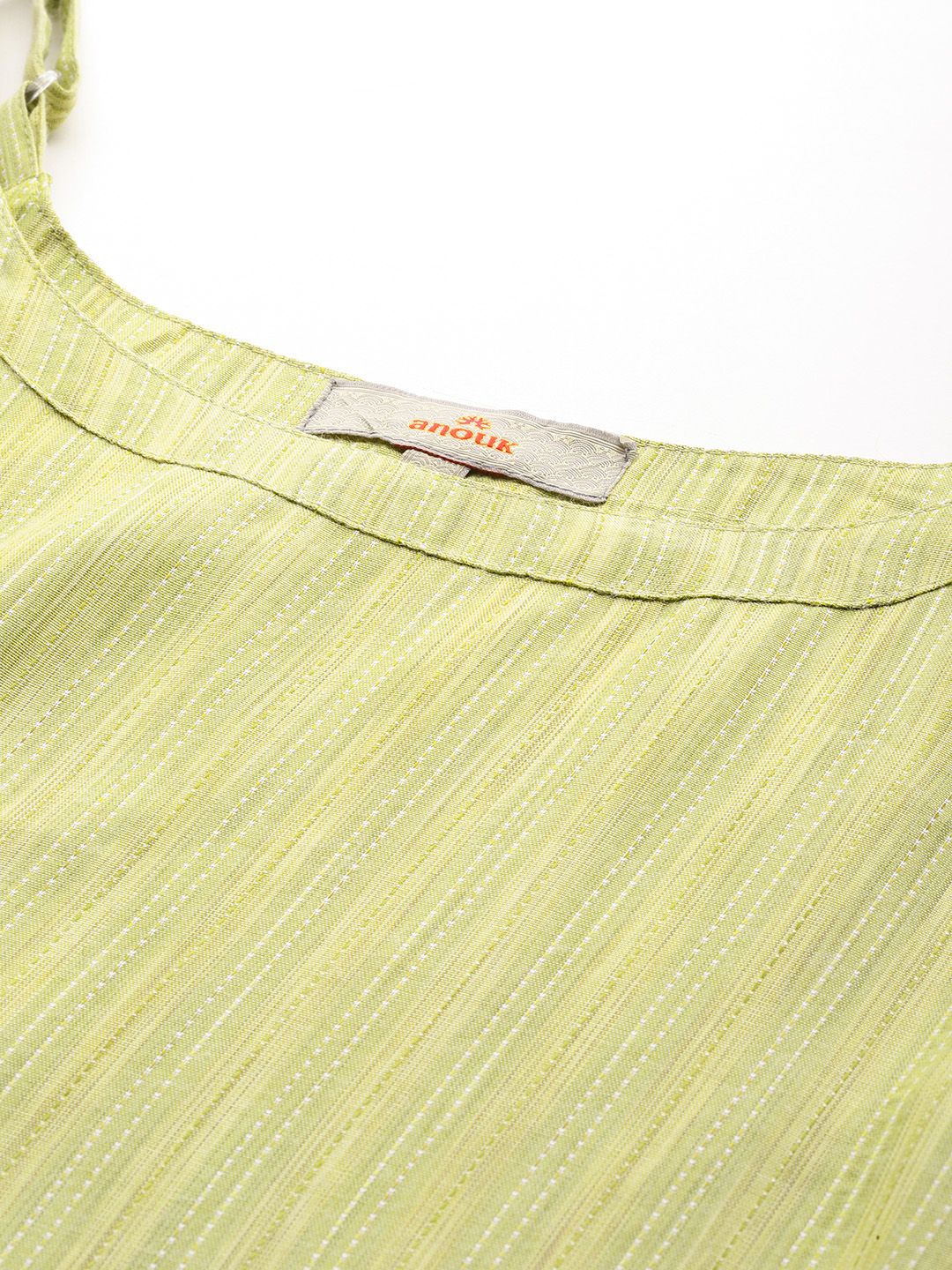 Shoulder Straps Woven Design Striped Straight Kurta