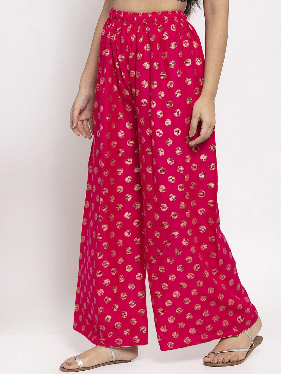 Dhimhi Women's Magenta Printed Wide Leg Palazzos