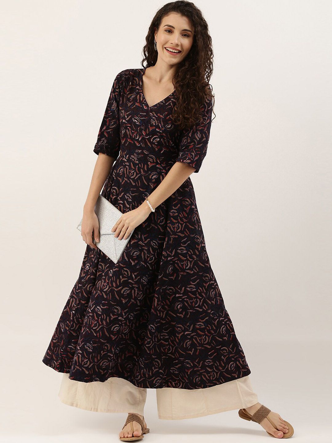 Dhimhi Women's Ethnic Motifs Printed Pure Cotton Kurta With Palazzos