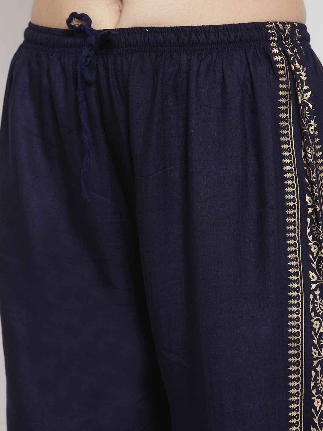 Dhimhi Women's Clora Creations Navy Blue & Gold-Toned Printed Rayon Palazzo