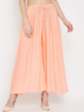 Dhimhi Women's Peach-Coloured Solid Flared Palazzos