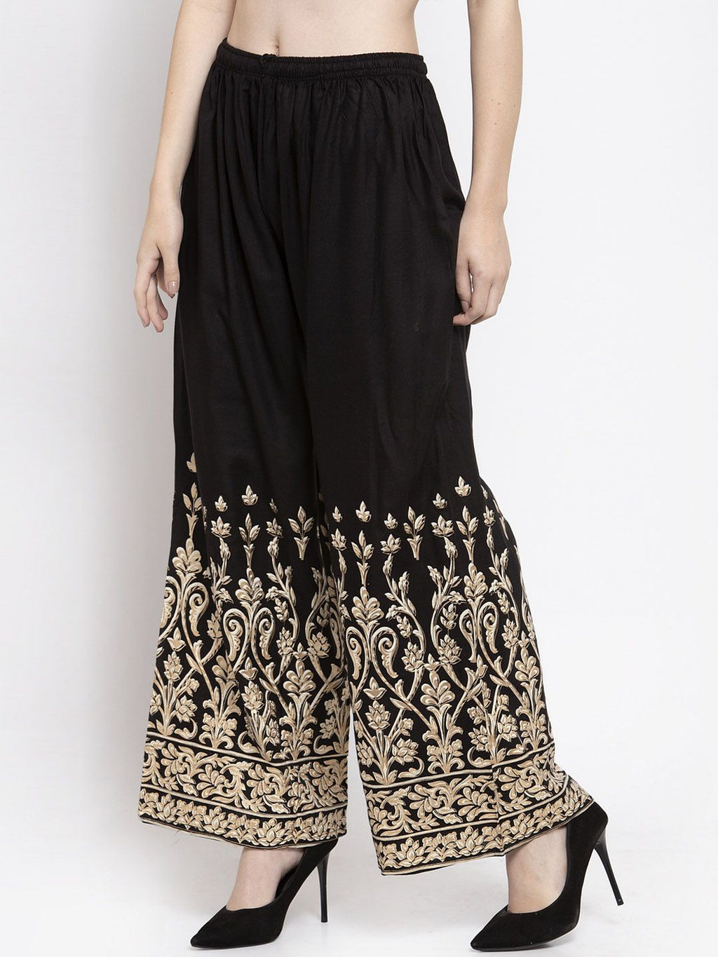 Dhimhi Women's Black Printed Wide Leg Palazzos