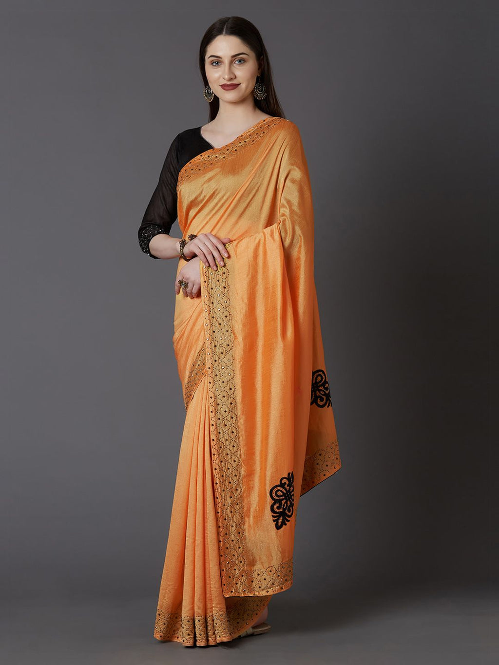 Dhimhi Women's Yellow Embellished Poly Silk Party Saree