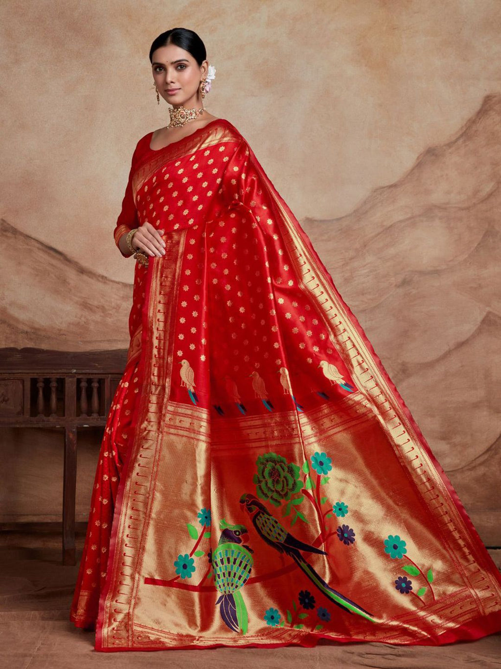 Dhimhi Women's Ethnic Motifs Silk Blend Woven Paithani Saree with Blouse Piece - dhimhi