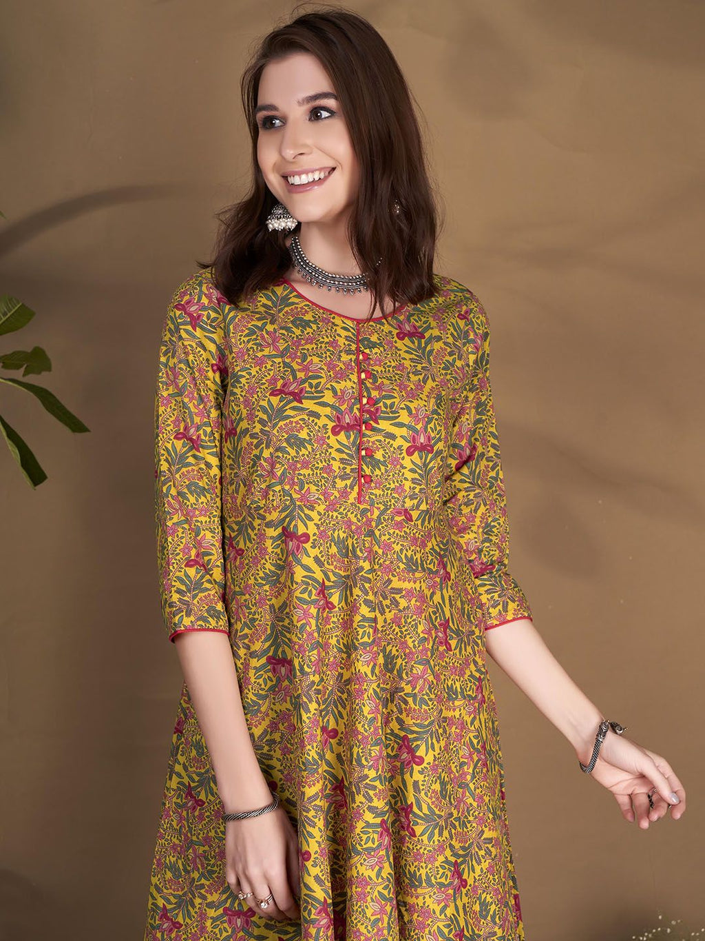 Dhimhi Women's Floral Printed Cotton Fit & Flare Ethnic Dress