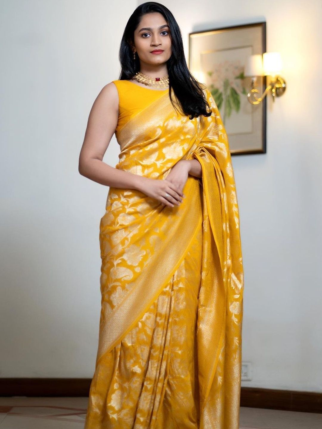 Dhimhi Women's Woven Design Zari Art Silk Handloom Kanjeevaram Saree - dhimhi