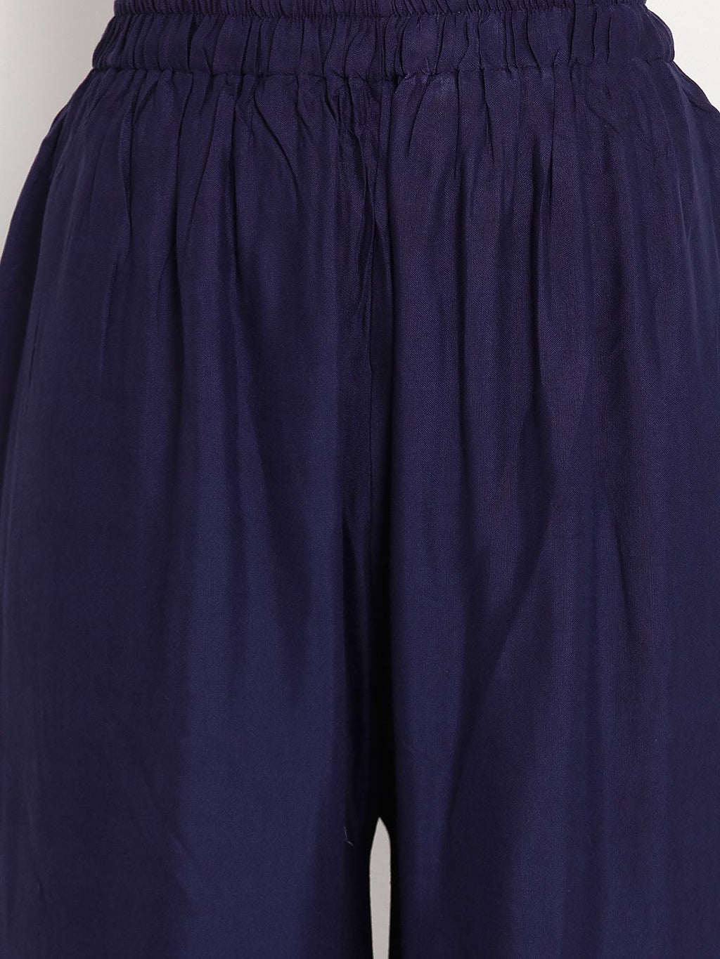 Dhimhi Women's Navy Blue Solid Flared Palazzos