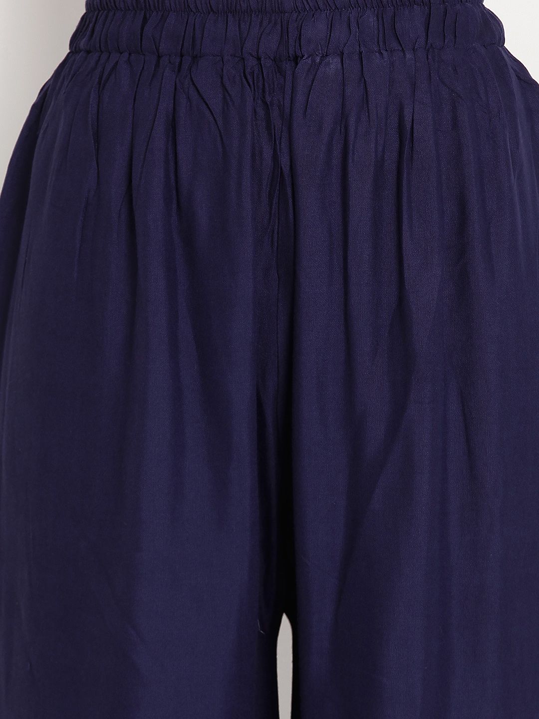 Dhimhi Women's Navy Blue Solid Flared Palazzos