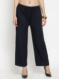 Dhimhi Women's Navy Blue Solid Straight Palazzos