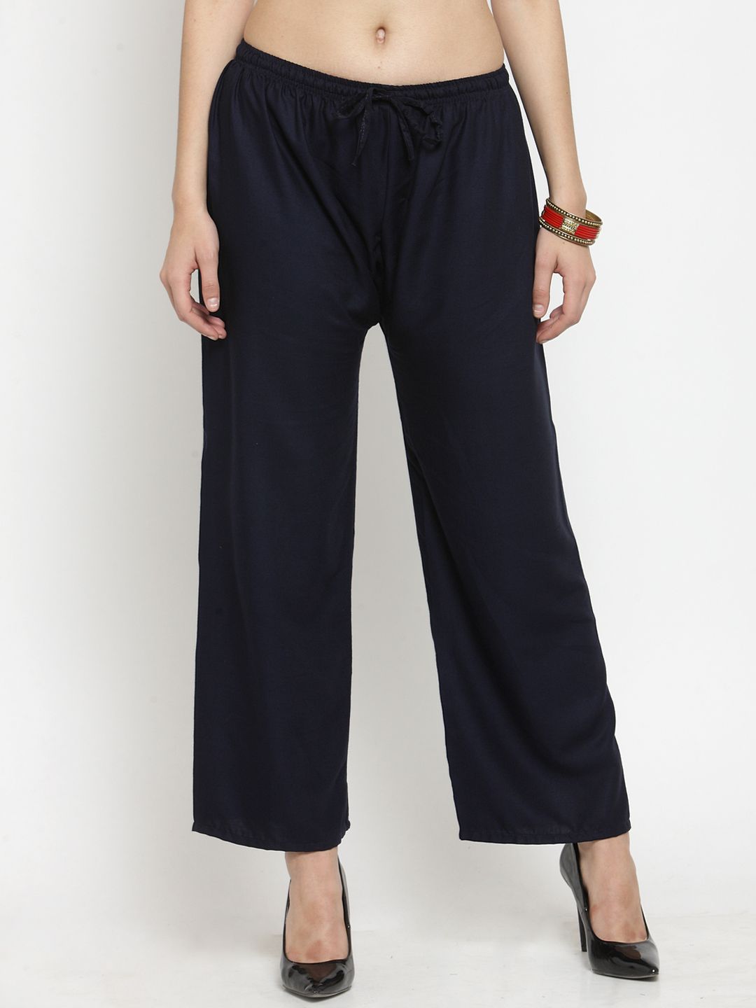 Dhimhi Women's Navy Blue Solid Straight Palazzos