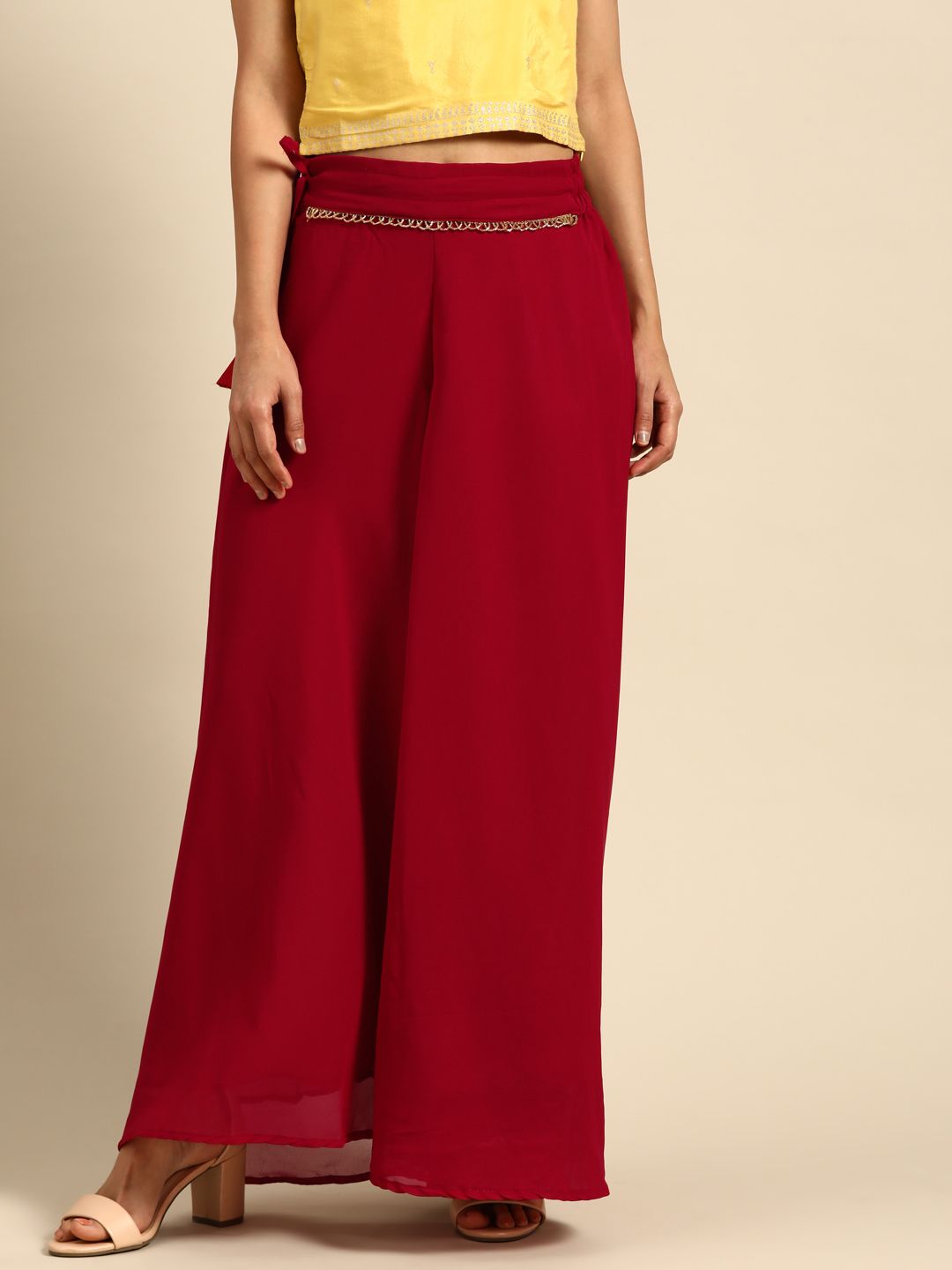 Dhimhi Women's Maroon Solid Flared Palazzos