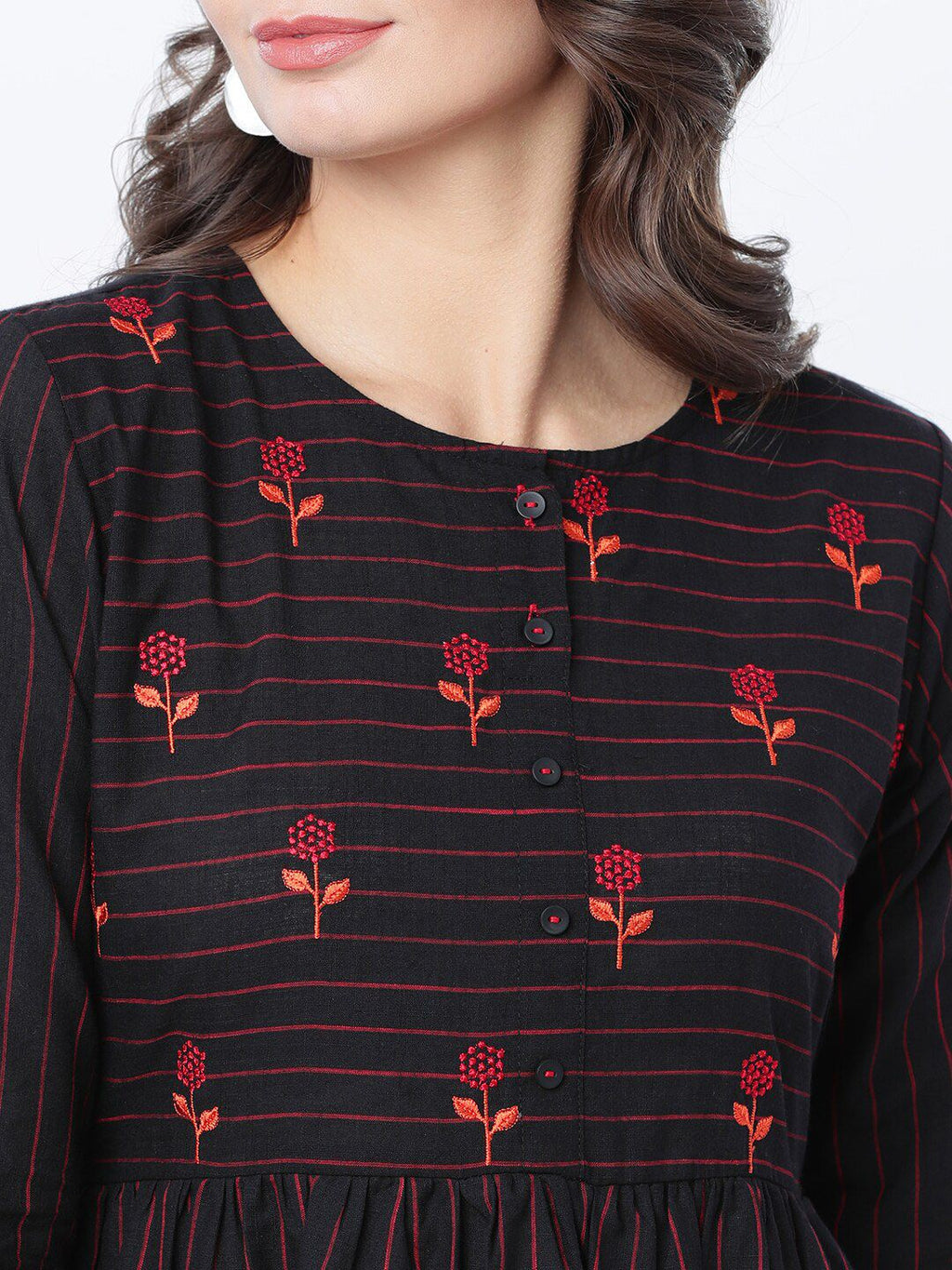 Dhimhi Women's Black & Red Striped Fit and Flare Dress