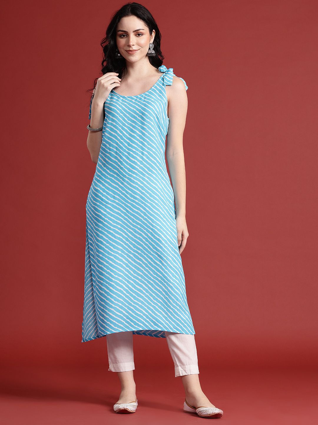 Dhimhi Women's Tie-ups Design Striped Kurta