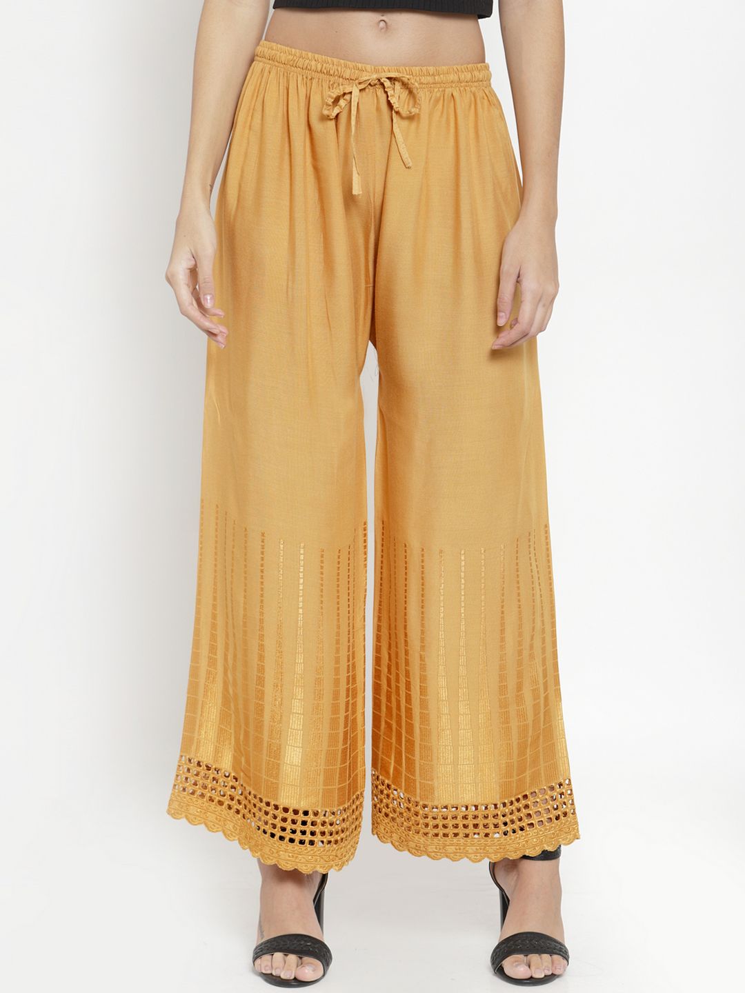 Dhimhi Women's Beige Solid Straight Palazzos