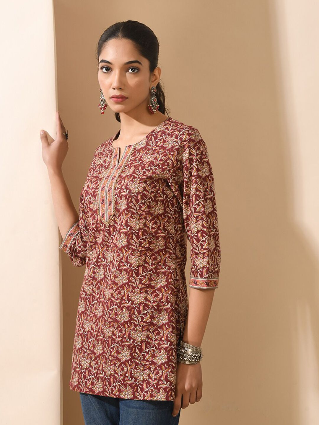 Dhimhi Women's Floral Printed Pure Cotton Tunic