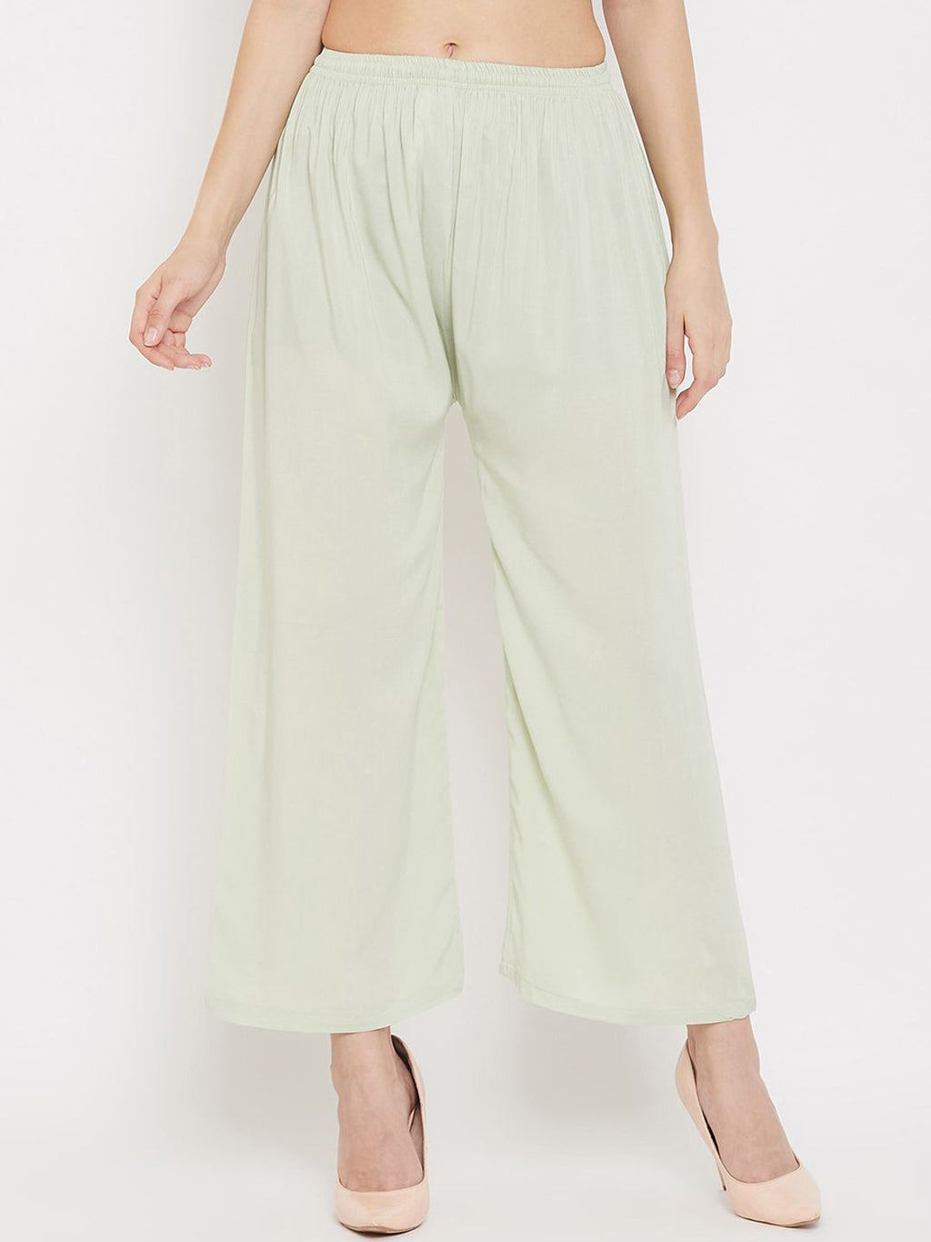 Dhimhi Women's Green Solid Flared Palazzos