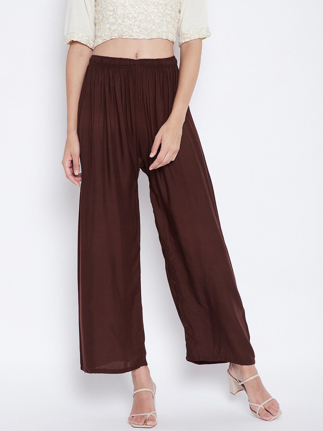 Dhimhi Women's Coffee Brown Knitted Palazzos