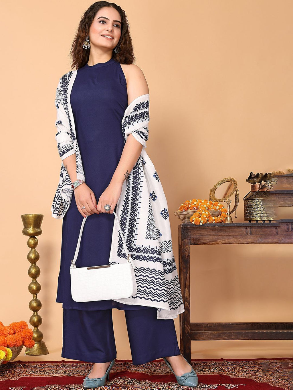 Dhimhi Women A-Line Kurta with Palazzos & Dupatta