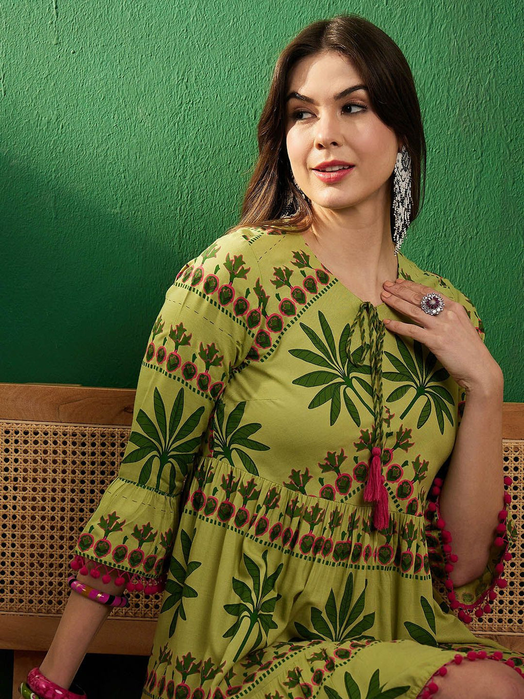 Dhimhi Women's Printed Pure Cotton Fit & Flare Mini Ethnic Dress