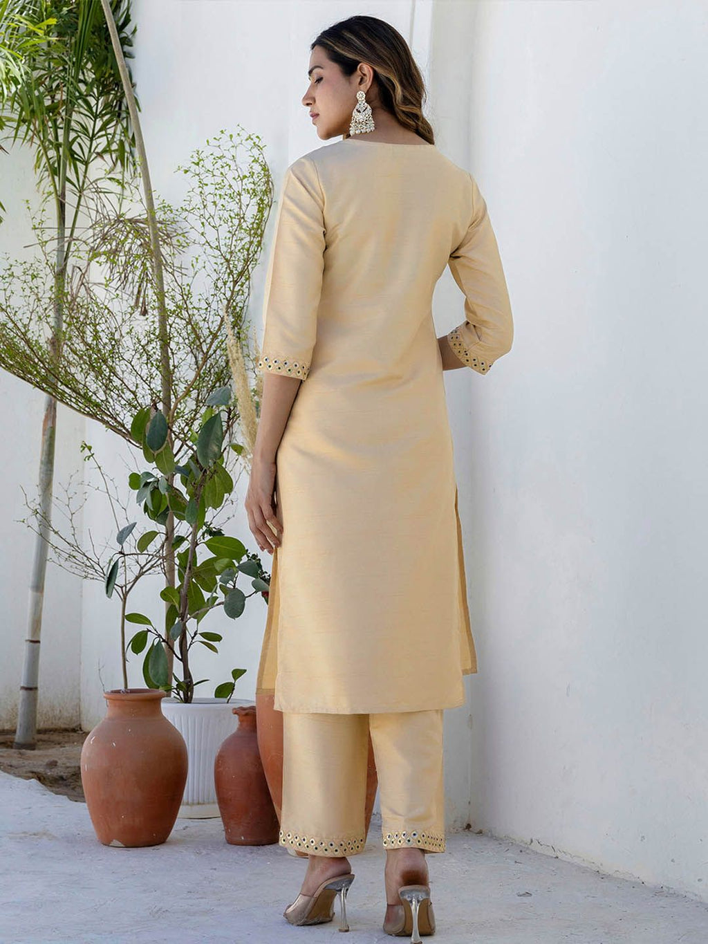 Dhimhi Women's Ethnic Embroidered Sequinned Straight Kurta With Trousers & Dupatta