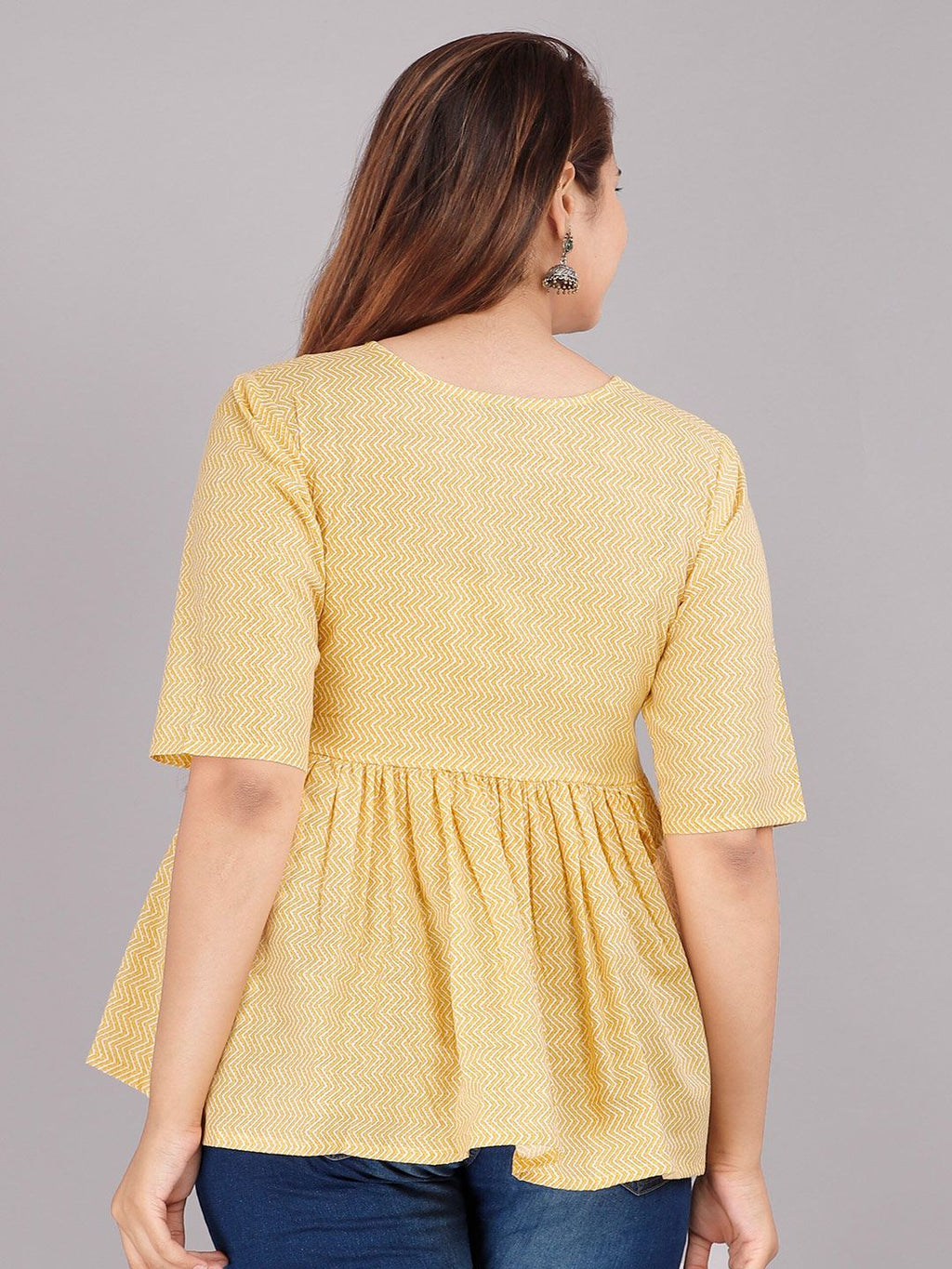 Dhimhi Women's Yellow Solid Pure Cotton Peplum Top