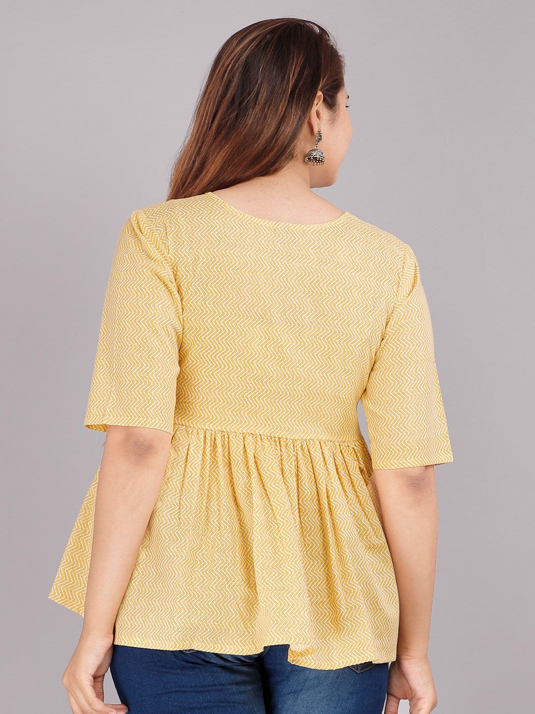 Dhimhi Women's Yellow Solid Pure Cotton Peplum Top