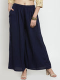 Dhimhi Women's Navy Blue Solid Flared Palazzos
