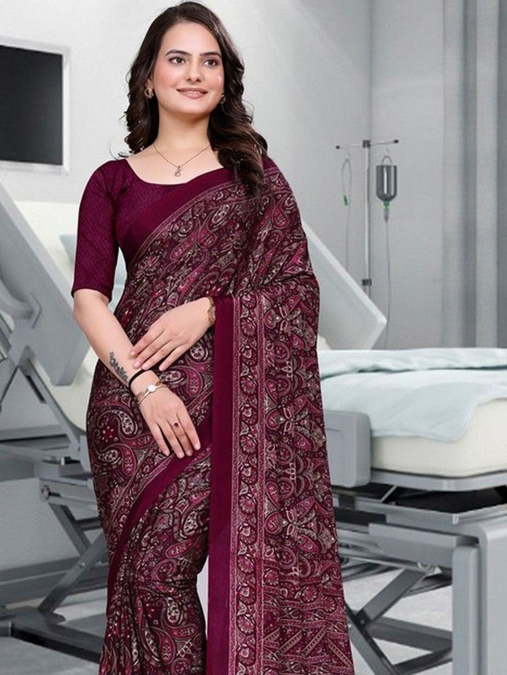 Dhimhi Women's Ethnic Motifs Pure Crepe Saree