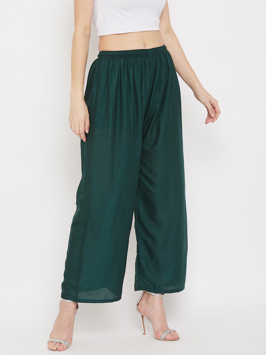 Dhimhi Women's Green Solid Ethnic Palazzos