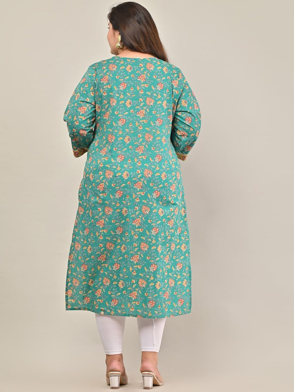 Floral Printed Thread Work Floral Straight Kurta