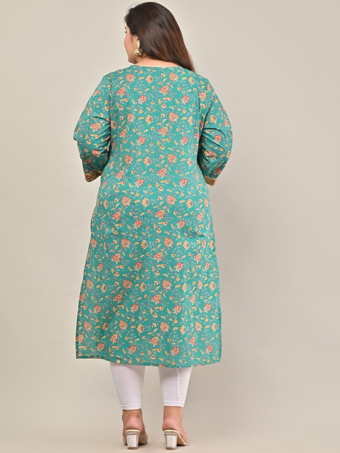 Floral Printed Thread Work Floral Straight Kurta