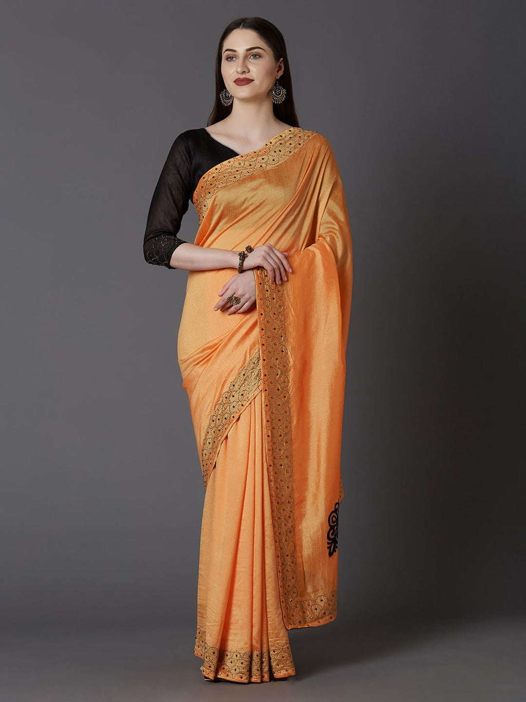 Dhimhi Women's Yellow Embellished Poly Silk Party Saree