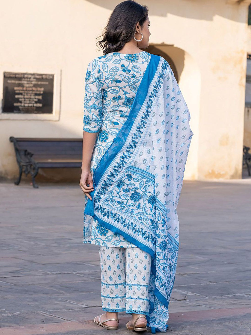 Dhimhi Women's Floral Printed Straight Pure Cotton Kurta With Trousers & Dupatta