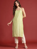 Shoulder Straps Woven Design Striped Straight Kurta